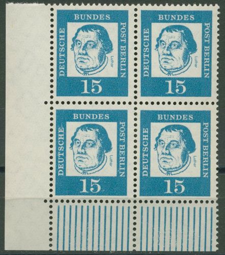 Berlin 1961 Bedeutende Deutsche: Luther 203 4er-Block Ecke 3 postfrisch