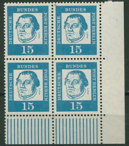 Berlin 1961 Bedeutende Deutsche: Luther 203 4er-Block Ecke 4 postfrisch