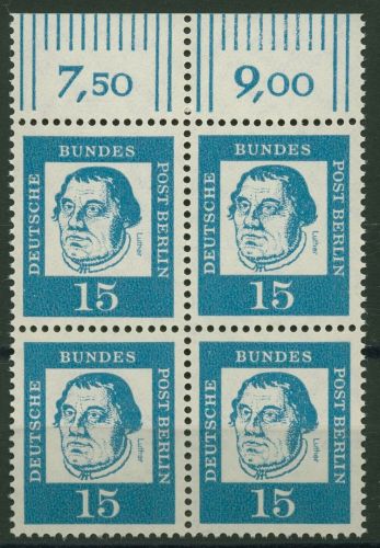 Berlin 1961 Bed. Deutsche: Luther mit Oberrand 203 W OR 4er-Block postfrisch