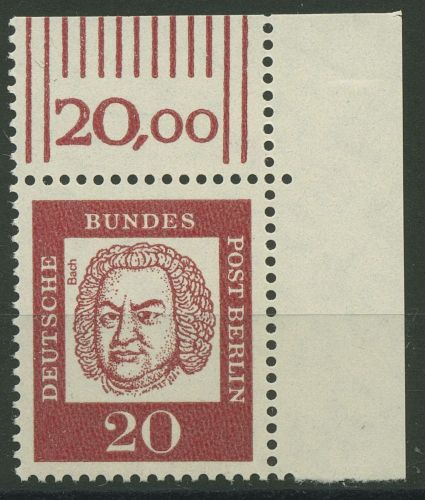 Berlin 1961 Bedeutende Deutsche: Bach 204 W OR Ecke 2 postfrisch