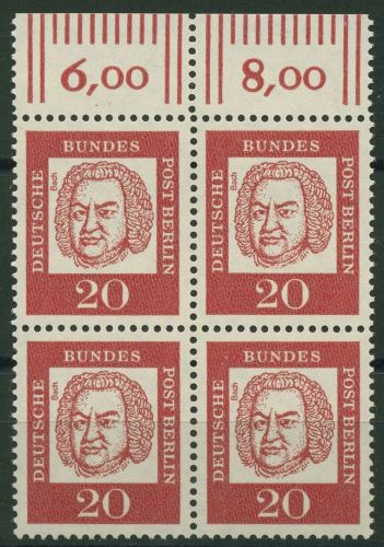 Berlin 1961 Bed. Deutsche: Bach mit Oberrand 204 W OR 4er-Block postfrisch