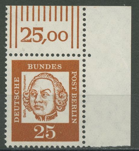 Berlin 1961 Bed. Deutsche: Balthasar Neumann 205 W OR Ecke 2 postfrisch