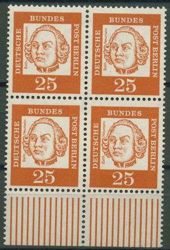 Berlin 1961 Bed. Deutsche: Balthasar Neumann 205 W UR 4er-Block postfrisch