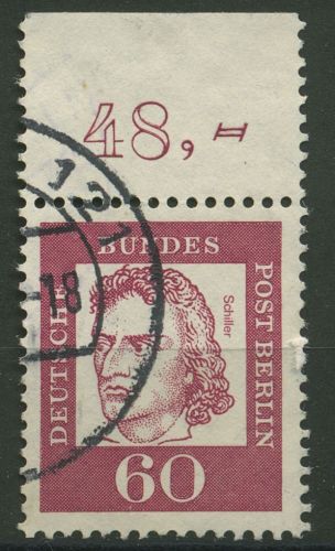 Berlin 1961 Bed. Deutsche: Schiller mit Oberrand 209 OR gestempelt