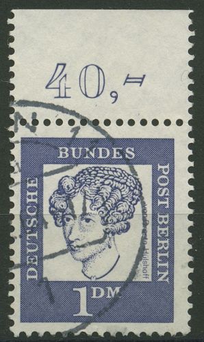 Berlin 1961 Bed. Deutsche: Droste-Hülshoff mit Oberrand 212 OR gestempelt