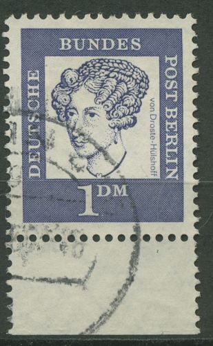 Berlin 1961 Bed. Deutsche: Droste-Hülshoff mit Unterrand 212 UR gestempelt