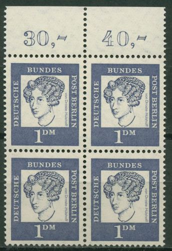 Berlin 1961 Bed. Deutsche: Droste-Hülshoff Oberrand 212 4er-Block OR postfrisch