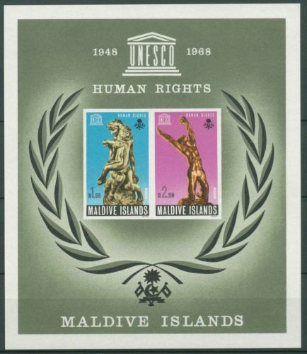 Malediven 1969 Jahr der Menschenrechte Skulpturen Block 9 postfrisch (C64165)