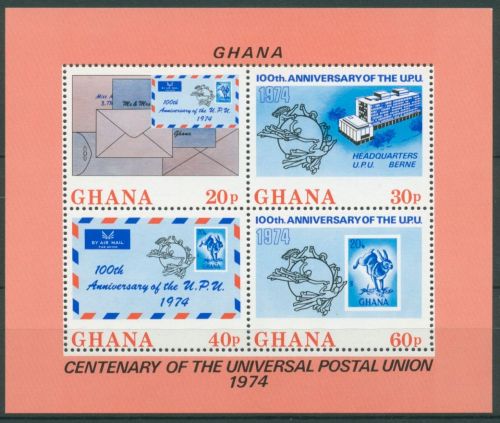 Ghana 1974 100 Jahre Weltpostverein UPU Block 55 A postfrisch (C28268)
