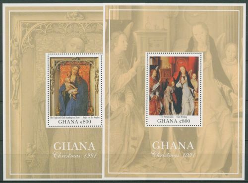 Ghana 1991 Weihnachten Religiöse Gemälde Block 184/85 postfrisch (C41667)