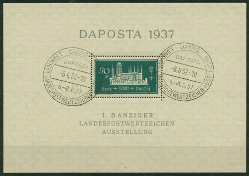 Danzig 1937 Landespostwertzeichen-Ausstellung DAPOSTA Block 1 b gestempelt