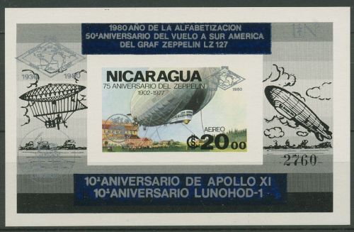 Nicaragua 1980 Luftfahrt Zeppelin Alphabetisierung Block 131 Ba postfr. (C94380)