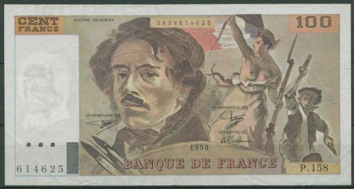 Frankreich 100 Francs 1990, Delacroix, KM 154 d, gebraucht (K1703)
