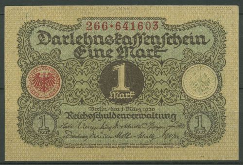Dt. Reich 1 Mark 1920, DEU-189 fast kassenfrisch (K1085)