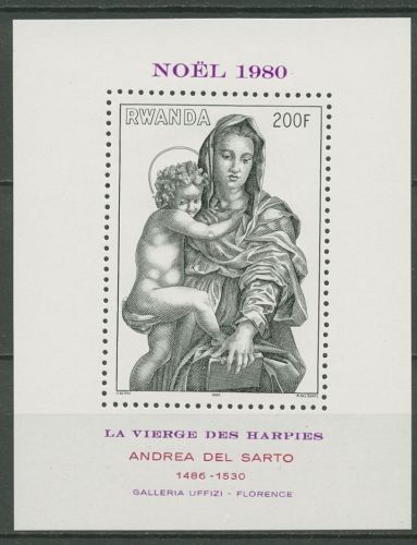 Ruanda 1980 Weihnachten Gemälde von del Sarto Block 94 postfrisch (C41727)