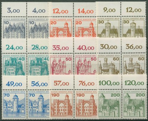 Berlin 1977 Burgen & Schlösser mit Oberrand 532/40 waag. Paare OR postfrisch