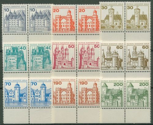 Berlin 1977 Burgen & Schlösser mit Unterrand 532/40 waag. Paare UR postfrisch