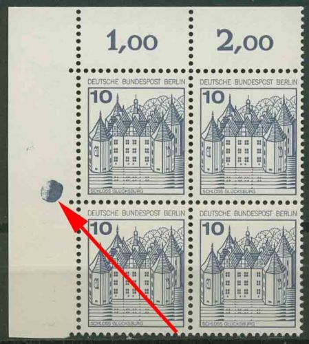 Berlin 1977 Burgen & Schlösser 532 4er-Block Ecke 1, Plattenzeichen postfrisch