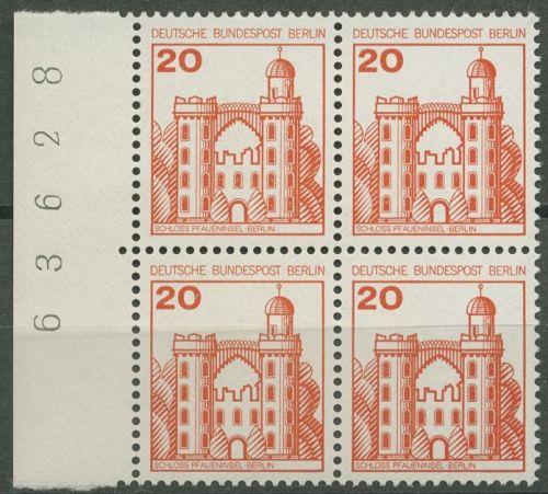 Berlin 1977 Burgen & Schlösser mit Bogennummer 533 4er-Block Bg.-Nr. postfrisch