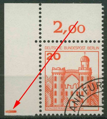 Berlin 1977 Burgen & Schlösser 533 Ecke 1, Plattenzeichen gestempelt
