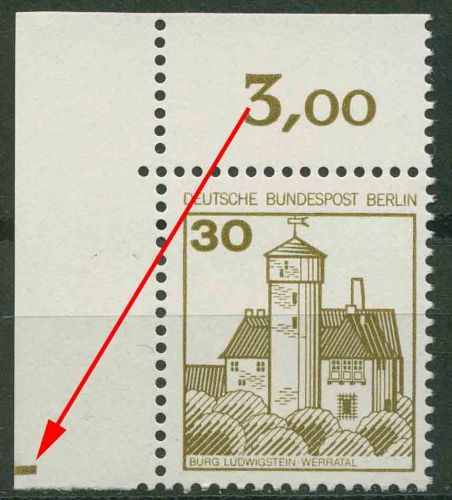 Berlin 1977 Burgen & Schlösser 534 Ecke 1, Plattenzeichen postfrisch