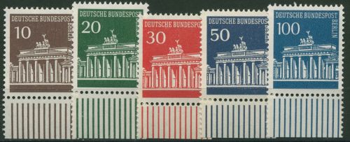 Berlin 1966 Brandenburger Tor Bogenmarken Unterrand 286/90 UR postfrisch