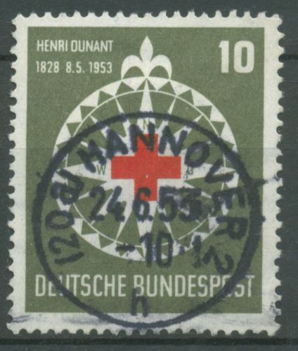 Bund 1953 125. Geburtstag von Henri Dunant, Rotes Kreuz 164 TOP-Stempel