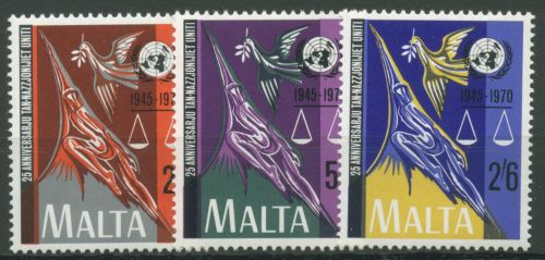 Malta 1970 25 Jahre Vereinte Nationen UNO 414/16 postfrisch