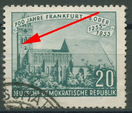 DDR 1953 700 Jahre Frankfurt an der Oder mit Plattenfehler 359 F 3 gestempelt