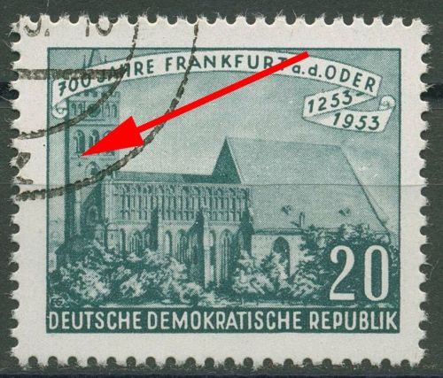 DDR 1953 700 Jahre Frankfurt/Oder mit Plattenfehler 359 F 3 mit Massenentwertung
