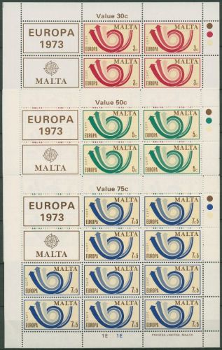 Malta 1973 Europa CEPT Posthorn Kleinbogen 472/74 K postfrisch (C97769)