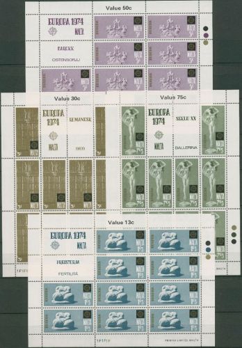 Malta 1974 Europa CEPT Skulpturen Kleinbogen 493/96 K postfrisch (C90506)