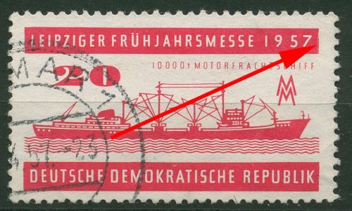 DDR 1957 Leipziger Messe mit Plattenfehler 559 F 15 gestempelt