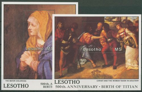 Lesotho 1988 Weihnachten Gemälde von Tizian Block 57/58 postfrisch (C41850)