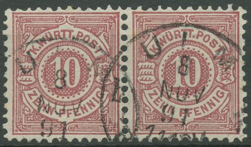 Württemberg 1875 weiße Ziffern im Kreis waagerechtes Paar 46 b gestempelt