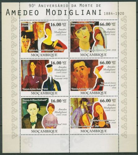 Mocambique 2010 Gemälde von Amadeo Modigliani 4123/28 K postfrisch (C41925)