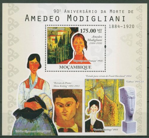 Mocambique 2010 Gemälde von Amadeo Modigliani Block 381 postfrisch (C41925)