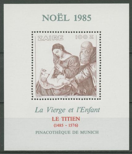 Kongo - Zaire 1985 Weihnachten Gemälde von Tizian Block 55 postfrisch (C41941)