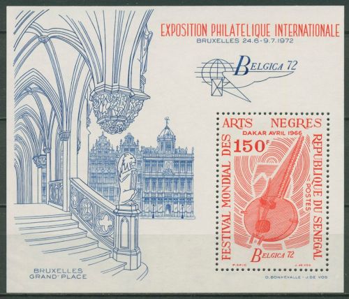 Senegal 1972 Ausstellung BELGICA Musikinstrument Block 9 postfrisch (C41943)