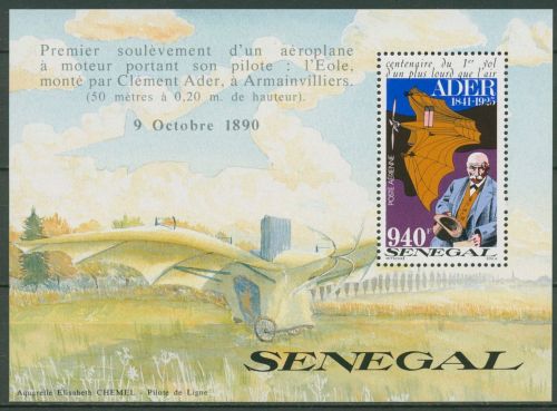 Senegal 1991 Flugpionier Clément Ader Fluggerät Eole Block 64 postfrisch (C41944)