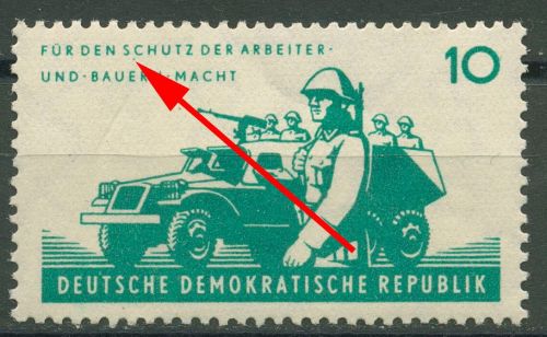 DDR 1962 6 Jahre Nationale Volksarmee mit Plattenfehler 877 F 24 mit Falz
