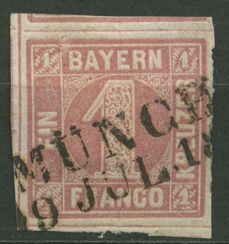 Bayern 1850 1 Kreuzer rosa 3 I a gestempelt L2 MÜNCHEN