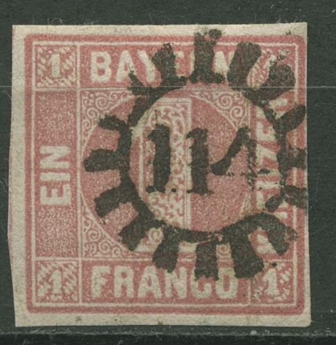 Bayern 1850 1 Kreuzer rosa 3 I a gestempelt MR 114 Grünstadt geprüft