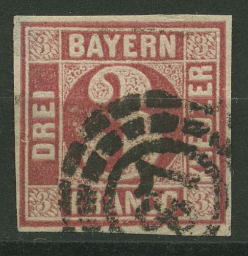 Bayern 1862 3 Kreuzer 9 a rot gestempelt, kleiner Fehler