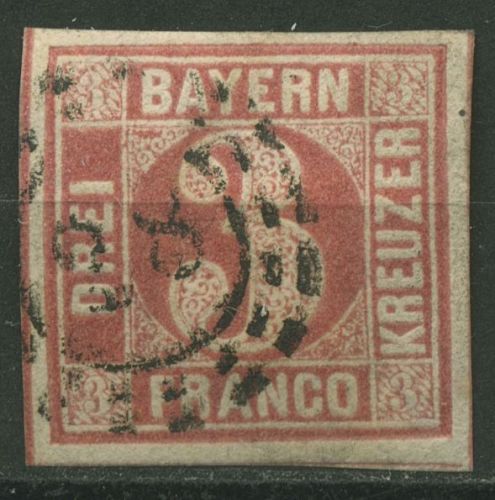 Bayern 1862 3 Kreuzer 9 rot mit Stempel oMR 28 AUGSBURG