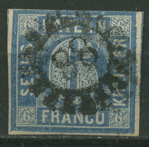 Bayern 1862 6 Kreuzer blau 10 a mit Stempel MR 88 DINKELSBÜHL