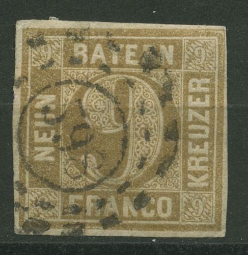 Bayern 1862 9 Kreuzer ockerbraun 11 mit Stempel oMR 598 WÜRZBURG
