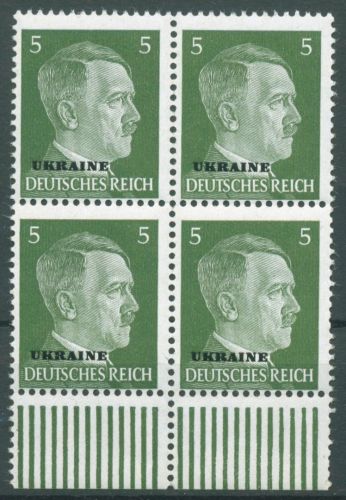 Ukraine 1941 Freimarke Hitler mit Aufdruck 4er-Block Unterrand 4 UR postfrisch