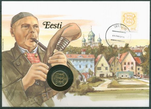 Estland 1992 Folklore Musikant Numisbrief 50 Senti (N100)