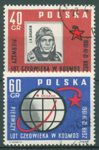 Polen 1961 Erster bemannter Weltraumflug Juri Gagarin 1226/27 gestempelt